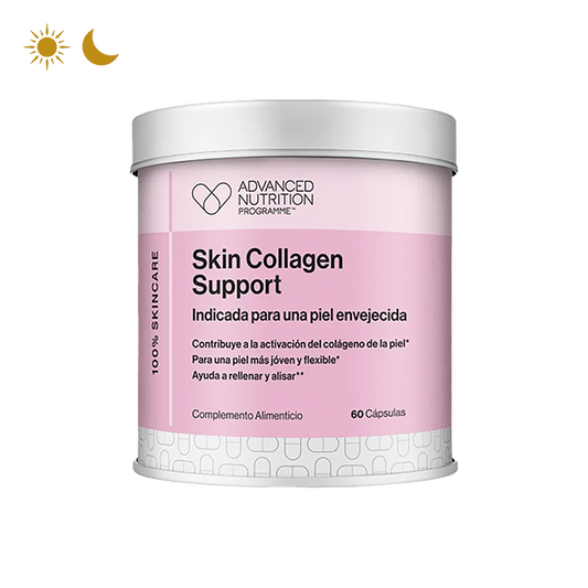 Cápsulas de Skin Collagen Support que activan el colágeno para mejorar la elasticidad y juventud de la piel.