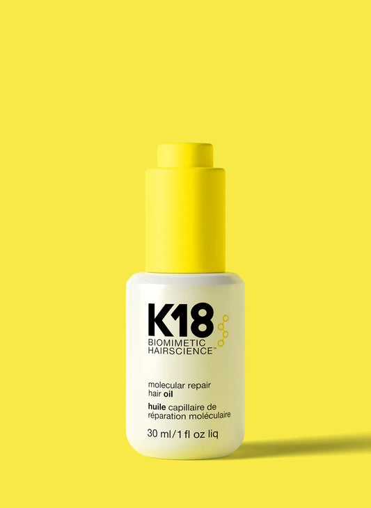 Aceite Capilar K18 para reparación profunda y brillo sin peso, ideal para controlar el frizz en todo tipo de cabello